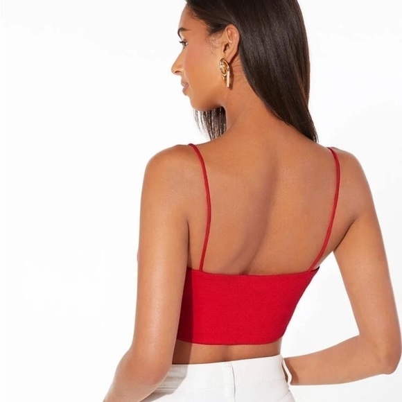 Zara - Red Ribbed Spaghetti Strap Tub Crop Top - Size Large - Picture 2 of 7